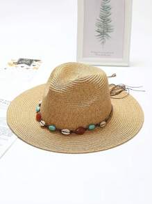 1 件夏季编织巴拿马帽，手工编织彩色装饰宽边西部牛仔帽，纯色波西米亚风天然草编防紫外线太阳帽，春夏 - A - 查看 10