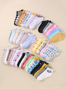 10 Pairs Black & White Kids Socks With Mix Of Hearts, Stripes, Smileys & Bows - Assorted Color Accents For Boys & Girls | Breathable Ankle Socks, Unisex Children's Everyday Socks (Random Cute Designs)