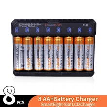 powerKAN Set (Batterie + Ladegerät), PowerKAN 1,2V Ni-MH wiederaufladbare AA & AAA Batterie + NL8 Ladegerät zum wiederaufladenden Entladen, hochwertiges AA 800mAh x8 Stücke & AAA 300mAh x8 Stücke Kombination, USB Schnellladung AA AAA Batterie Ladegerät
