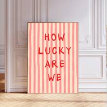 1 Stück gerahmtes dekoratives Leinwandbild, vintage, Wandkunst, Poster, "Wie glücklich sind wir", rosa-rote Streifen, ästhetische Heimdekoration, niedliches positives Zitat Geschenk, Mode, Wohnheimdekor, Mädchenzimmer, Zitate