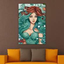 1 Piece Home Wall Decor Framed Canvas Mermaid Pattern Canvas Wall Art Paintings For Living Room - Canvas Framed Print Wall Artworks Bedroom Decoration Office Wall Decor