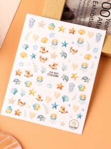 6PCS Blue Ocean Jellyfish Nail Art Decals 3D Seahorse Charms Sea Shell Nail Sticker Self-Adhesive Summer Foil Sliders For Manicure