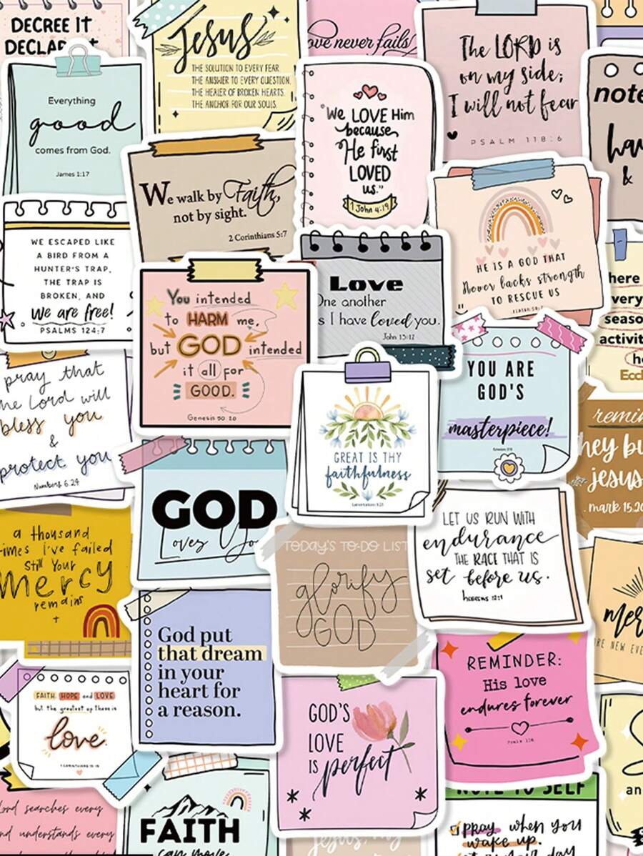 SCXXBSW 50 件便签、圣经卡通、趣味文字贴纸、自粘式桌面手机壳、笔记本防水贴纸 - 彩色 - 查看 1