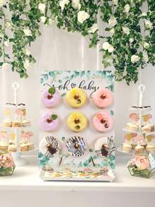 1Set 26*35cm Wooden Doughnut Display Stand Holder Board,Suitable For 9 Donuts, Food Display Racks, DIY Dessert Decoration Props, Cake Decoration Racks,Green Leaf Design Pattern,Birthday Party Table Decor Babyshower Wedding Gender Reveal Party Supplies