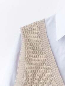 Plus Size Casual V-Neck Random Print Pocket Knitted Sweater Dress - Apricot - View 4