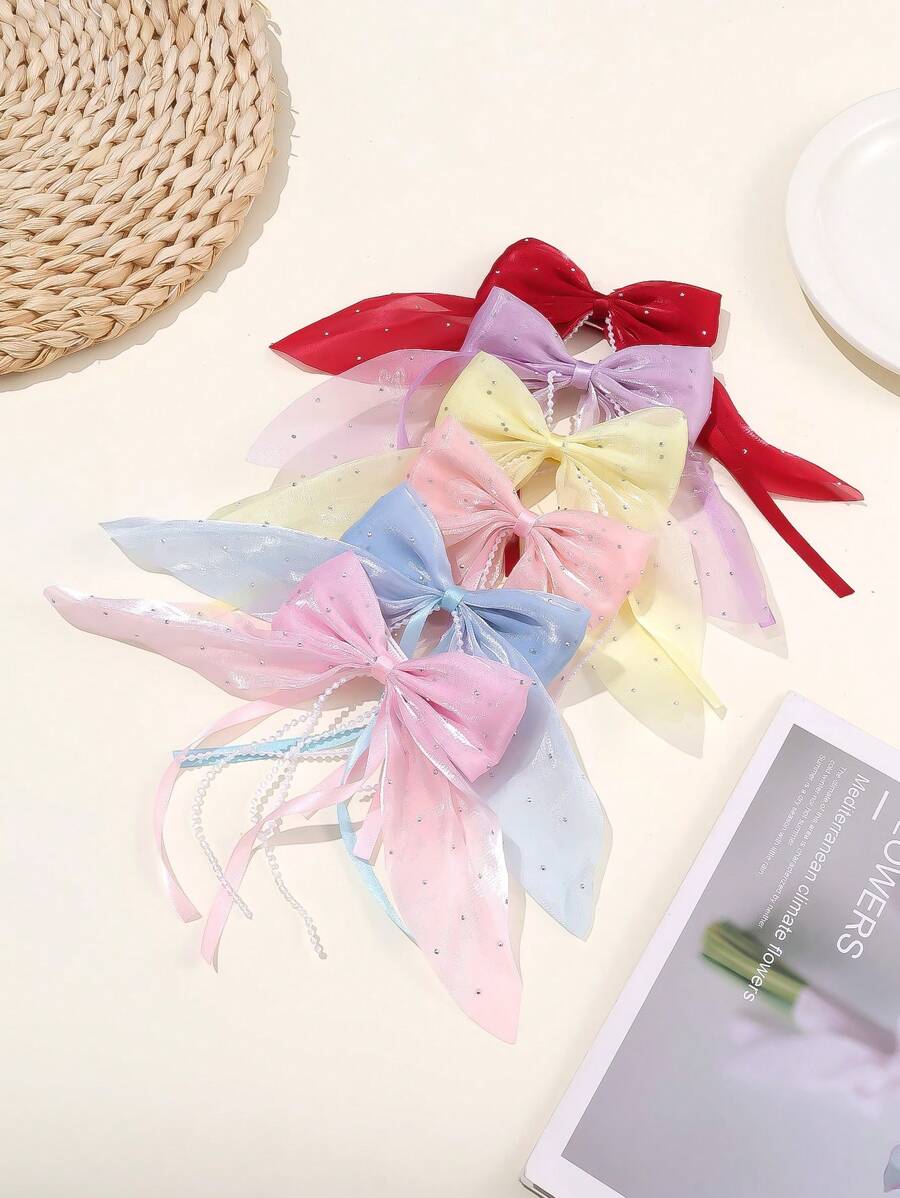 6 Piezas Pasadores de cabello con lazo en unicolor, diseño simple y elegante - Multicolor - Ver 1