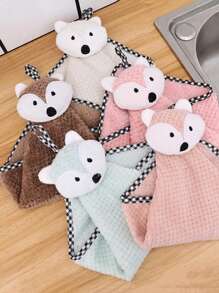 1 件随机毛绒狐狸毛巾，卡通法兰绒家用多功能手巾 - 彩色 - 查看 4