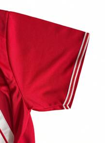 Atonmore 男士红色经典棒球服，带纽扣和刺绣的运动连帽衫，适合训练和比赛 - 紅色 - 查看 4