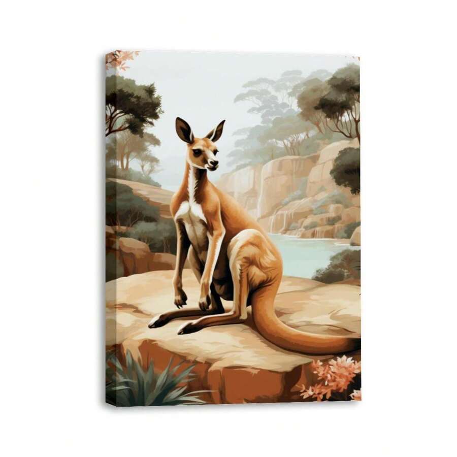 1 Piece Home Wall Decor Framed Canvas Kangaroo Animal Pattern Canvas Wall Art Paintings For Living Room - Canvas Framed Print Wall Artworks Bedroom Decoration Office Wall Decor