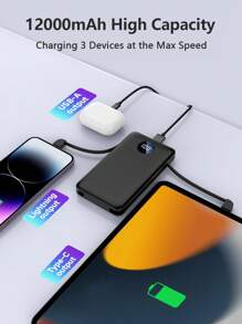 Cargador portátil de 12000mAh, batería externa, ultradelgado y pequeño power bank con cables integrados, carga rápida de 22.5W USB-C, pantalla LCD, cargador de embrague para iPhone, teléfonos Android. Regalo para madre, familia, amigos, cumpleaños, primavera, Pascua. Adecuado para uso al aire libre, compras, viajes, suministro de energía portátil, indicador de nivel de batería.