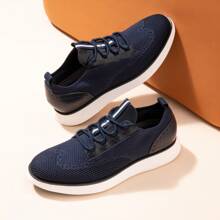 Comfortable And Fashion Lace-Up Brogue Trainers, Men Lightweight Knit Shoes, Walking Oxford Shoes, Gentle Men And Elegant Sneakers - Blue - View 9