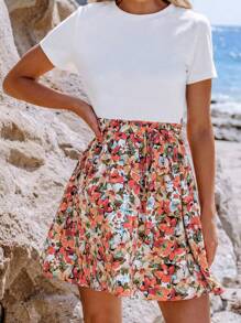 Unabhängigkeitstag & Abschluss Blumenkleid mit weißer gerüschter Bluse, dehnbares Top, kurze Ärmel Ditsyblumen-Mesh-Rock, Strandmode-Outfit für Frauen, Hochzeitskleid, Braut