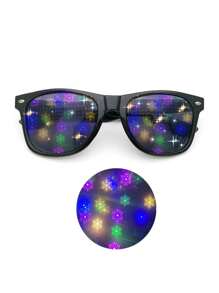 1 Pair Special Effect Diffraction Glasses, Heart & Snowflake & Peacock Optical Effect, Suitable For Party, Masquerade, Bar For Summer Beach Vacation,Outdoor,Travel - Black - View 8