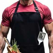 1pc Chef-Themed Apron With Pockets - Unisex Cotton-Polyester Blend, Hand Washable, Perfect For Baking, Cooking, Thanksgiving, Christmas, New Year's, Easter - Ideal Gift For Men, Women, Family, Friends - màu đen - Xem 6