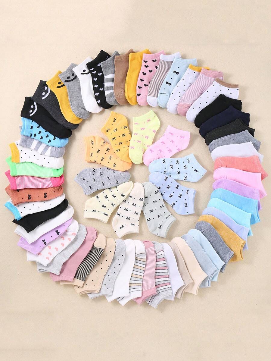 10 Pairs Black & White Kids Socks With Mix Of Hearts, Stripes, & Bows - Assorted Color Accents For Boys & Girls | Breathable Ankle Socks, Unisex Children's Everyday Socks (Random Cute Designs) - Multicolor - View 1