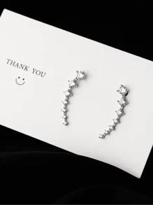 2pcs 925 Sterling Silver 7 Crystals Ear Cuffs Climber Cartilage Earrings Dainty Jewelry Hypoallergenic Fashion Earring Charms Birthday Gift For Women Daily Wear - Silver - View 3