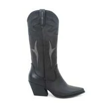 Women's Western High Boot With Side Panel And Pointed Toe Cowboy Boots Knee High Chunky Tall Boot Low Heel Pull Tabs