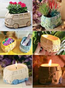 11pcs Car & Bus Shaped Silicone Candle Molds, Candle Holders, Aromatherapy Candle Art, Wax Melts, Handmade Soap Making, Reusable Silicone Material, Craft Production, Home Decor & Photography Props DIY, Spiritual Handmade Gifts - White - View 7