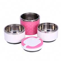 3-Layer Insulated Stainless Steel Thermal Lunch Box, Hot Food Container - Pink - View 6