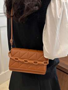 New Style Fashionable Minimalist Shoulder Diagonal Chain Handbag Small Square Bag, Embossed Casual Commuter Small Tote - Multicolor - View 4