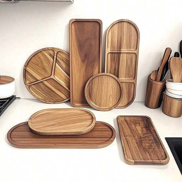 1pc Wooden Tray, Ideal For Napkins, Tea, Snacks, Dry Fruits, Desserts, Coffee Cups, Also Can Be Used As Decorative Tray For Bathroom Or Home Decor, Christmas Gift
