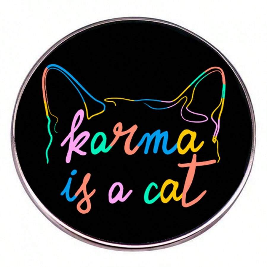 KARMA Cat Brooch   Song Lyrics Pin Metal Alloy Badge Accessory - Black - View 1