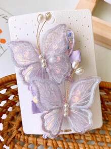 6-Pair Vintage/Fashion Versatile Colorful Mesh Lightweight Sequin Faux Pearl Butterfly Hair Clips/Barrettes For Women Claw Clips, Y2k Outfit