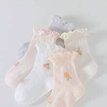 4 Pairs Mixed Baby Cotton Breathable Mesh Short Socks, Girls&Boys Summer Thin Lace Trim Ankle Socks