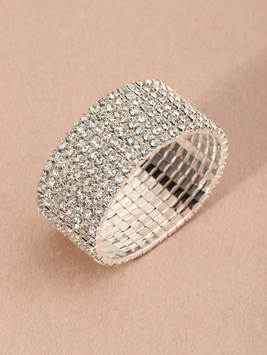 DAZY 1pc 8-Row Rhinestone Elastic Bracelet For Women, Jewelry For Festivals, Parties, Weddings - Gold - View 1