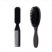 2 件理发刀片断发清洁刷理发器刷指甲刷工具用于清洁理发器，纯色发刷，黑色塑料椭圆形迷你发刷带尼龙，返校，旅行度假必需品，女士发饰