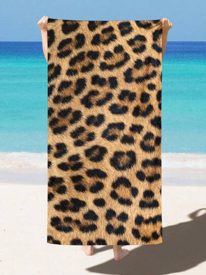 قطعة واحدة من منشفة الشاطئ بنمط طباعة النمر المنسوجة ذات الملمس المميز، منشفة شاطئ متناسقة وعصرية للسفر والمنزل بشكل مستطيل والتي تصلح لأنشطة السباحة والغوص والصيف
