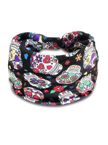 Fashionable Skull Print Twisted Headband, Suitable For Men And Women: Yoga, Fitness, Running, Sports, Sweat-Absorbent, Outdoor Comfortable Non-Slip Sports Headband, Elegant Hair Accessory