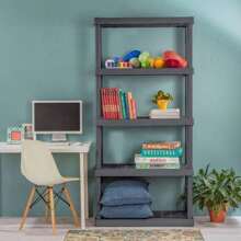 Heavy-Duty 5-Shelf Plastic Storage Unit – Easy Assembly, Perfect For Garages, Basements, Attics, Or Mudrooms – 1-Pack, Gray-XM-2912 - Gray - View 2