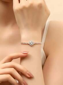 Simple And Fashionable Diamond-Set Flower Bracelet, Adjustable Pull, Women's Style, Can Be Given To Mother, Friends' Gift