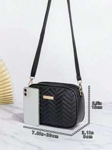 1pc Women V-Quilted Solid Color Casual Crossbody Shoulder Camera Bag, Fashion Metal Logo Outdoor Messenger Bag For Shopping, Gift, Daily Use