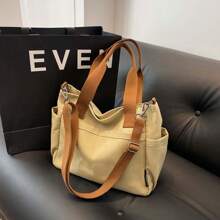 时尚简约纯色帆布包新款大学生单肩斜挎包女士休闲多功能单肩托特包