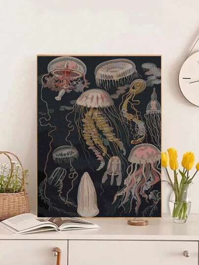 1 件 5D 钻石画套件，水下水母钻石艺术主题，DIY 钻石画墙饰，适合成人和初学者，11.8"X11.8"