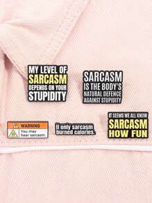 5pcs Sarcastic Slogan Metal Pins, Personalized Letter Enamel Lapel Badges, Gifts For Friends - Multicolor - View 3