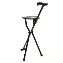 Folding Cane Chair Non-Slip Walking Stick Tripod Portable Seat Stool Elderly Aid - black colour - View 10