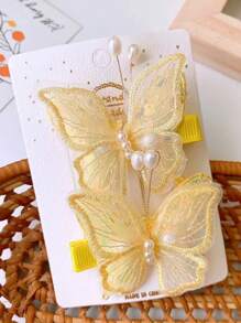 6-Pair Vintage/Fashion Versatile Colorful Mesh Lightweight Sequin Faux Pearl Butterfly Hair Clips/Barrettes For Women Claw Clips, Y2k Outfit