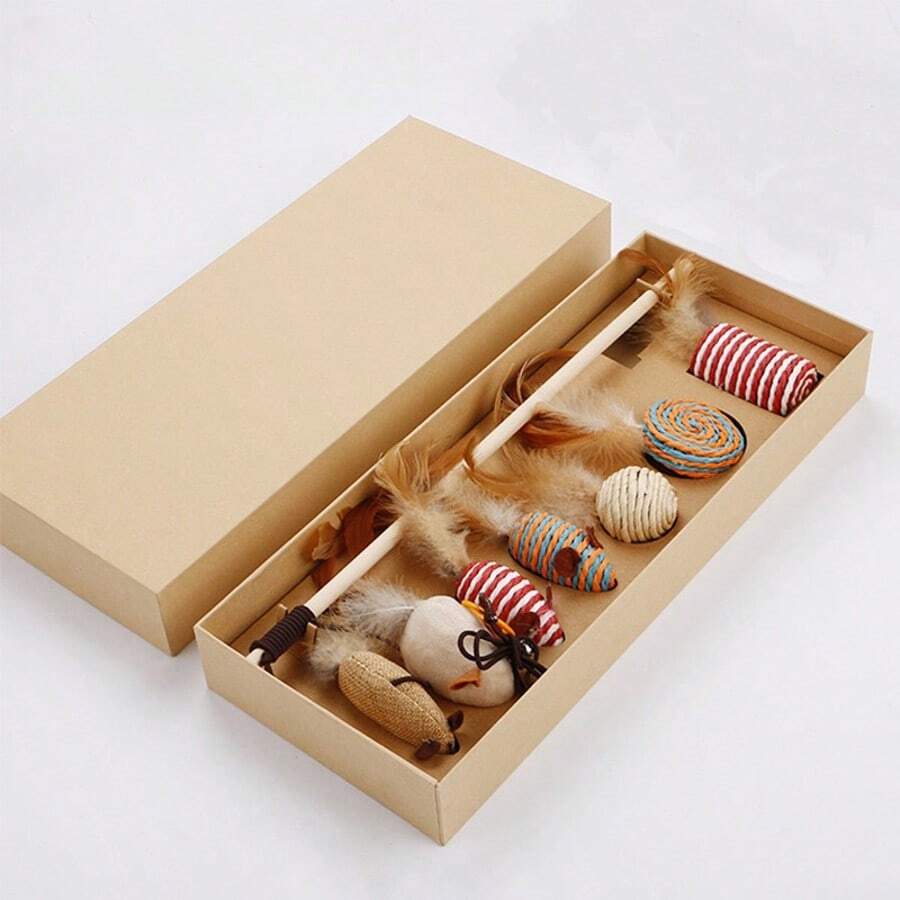 1 套猫爱好者和猫妈妈爱玩具魔杖带羽毛老鼠装饰，猫/狗爱好者礼物和狗/猫妈妈爱宠物用品