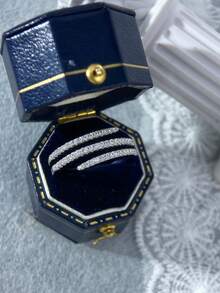 1Pc 925 Sterling Silver Exquisite Crossed Triple Band Rhinestone Ring Fine Jewelry Gift For Women - Cross Three Circles Full Diamond Ring - View 2