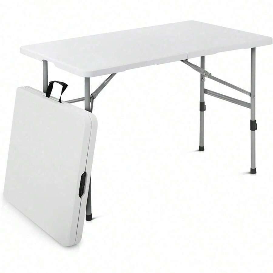 White 6ft Square Folding Table, Indoor Outdoor Foldable Card Table, Portable Plastic Table With Steel Legs & Handle, Collapsible Utility Dining Table For Party, Camping, Picnic - White/Grey - View 1