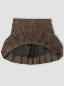 2pcs/Set Tween Girl Collegiate Style White & Brown Pleated Skirt Set - Multicolor - View 9