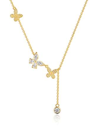 Women's Adjustable Hypoallergenic Cubic Zirconia Butterfly Pendant Necklace, Fashion Jewelry Gift