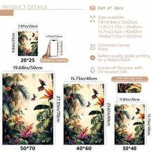 3 pièces/set Peinture de paysage de forêt tropicale imprimée sur canevas enveloppée sans cadre, set de décoration, style de peinture sur canevas moderne et déco art classique pour maison, bureau, salle de bain, salon, chambre, salle à manger - Paysage encré avec motifs de feuillage pour le printemps/été, utilisation intérieure et extérieure, thème art déco, affiches, décoration murale, accessoires de décoration moderne, botanique, animaux