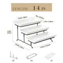 MALACASA 3 Pieces Ceramic Serving Plate Set, White Poreclain, Serving Platters, 3 Tier, Large Serving Platters, Rectangular Serving Trays With Tray Rack, 14 Inch - White - View 5