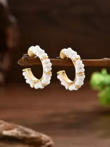 1 Đôi bông tai hình chữ C thủ công DIY bằng nhựa màu sô cô la nhiều màu sắc, thanh lịch, thích hợp cho phụ nữ đeo trong các bữa tiệc và dạ hội để phối cùng trang phục đẹp, một số được làm từ hỗn hợp mảnh vỏ sò và nhựa, kích thước và màu sắc khác nhau, các mảnh vỏ sò màu ngẫu nhiên, bổ sung thêm bông tai hình chữ C đính hạt vàng hình vuông màu đỏ tía, nhựa nhiều màu sắc và họa tiết, mỗi thiết kế hoa đều độc đáo. - bông tai phóng túng - Xem 4