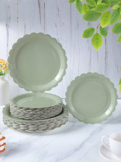 7/9 Inch Sage Green Floral Print Disposable Paper Plates, Sage Green Petal Disposable Party Plates, Party Decor, Disposable Party, Birthday Party, Gift Party, Celebration Decoration Supplies