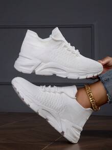 百搭白色运动鞋，时尚舒适女式跑步鞋，高弹性软底户外/步行鞋，黑色，透明鞋 - 白色 - 查看 3